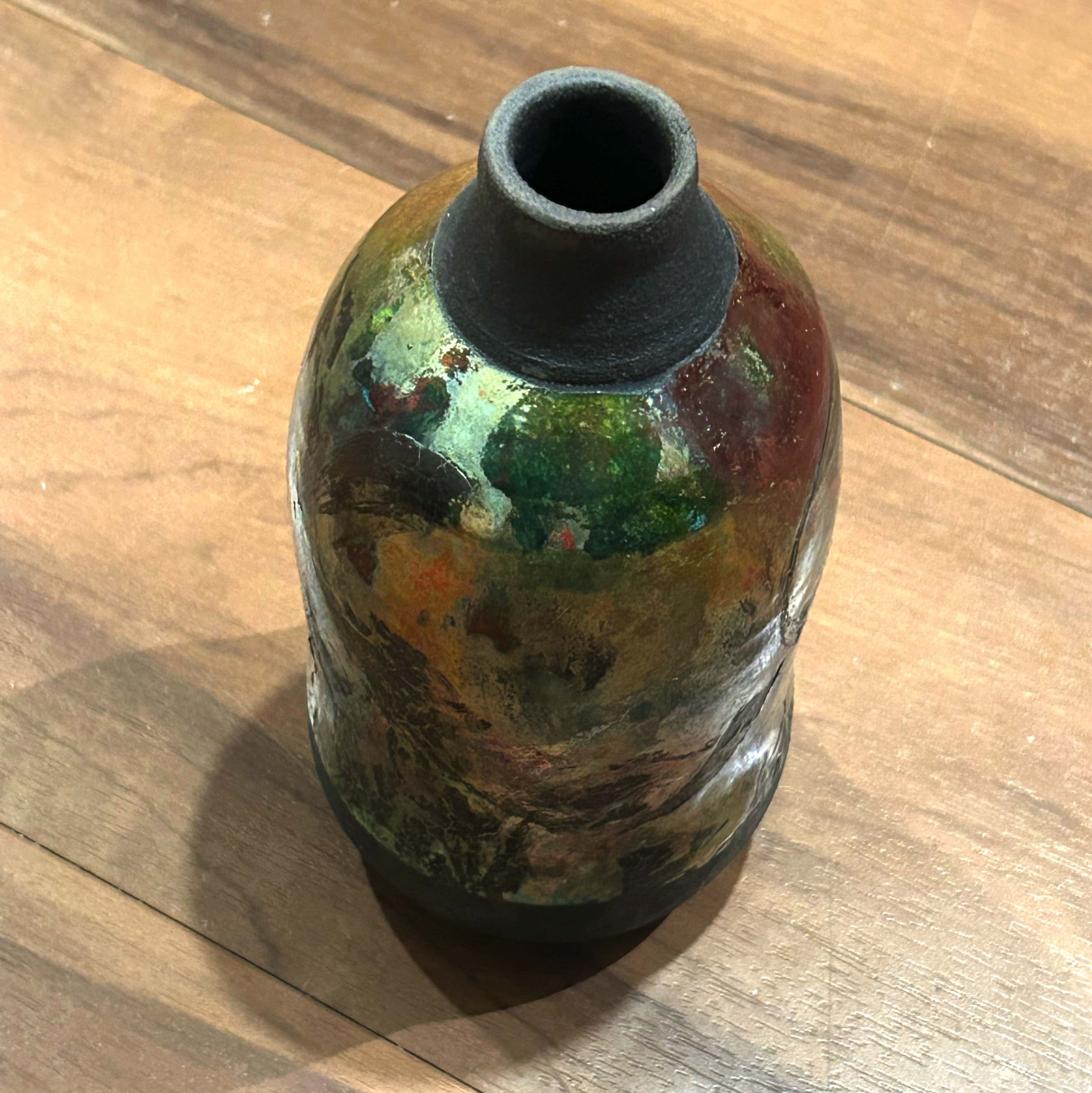 Handcrafted Raku Ceramic Vase – Iridescent Finish