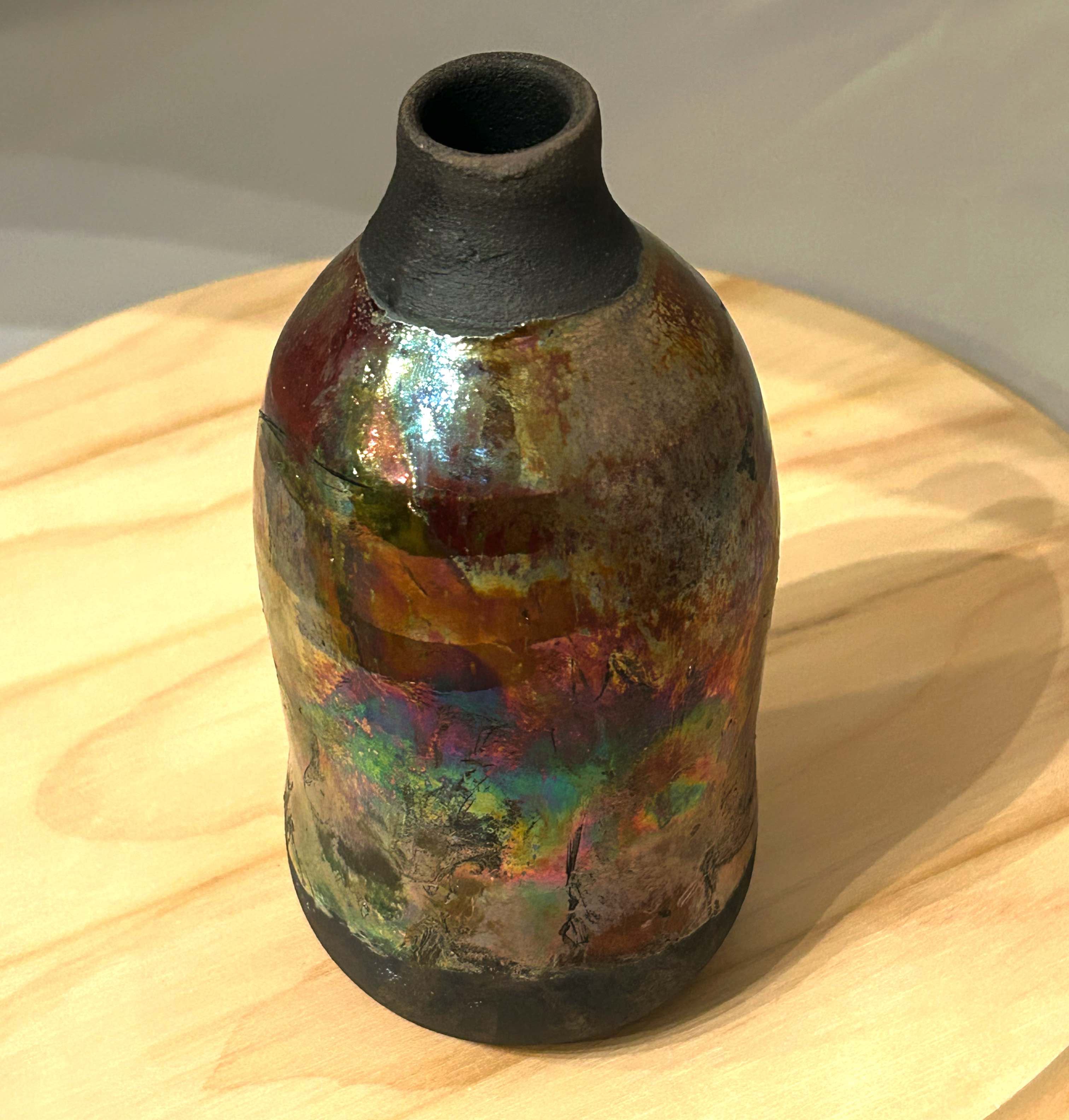 Handcrafted Raku Ceramic Vase – Iridescent Finish