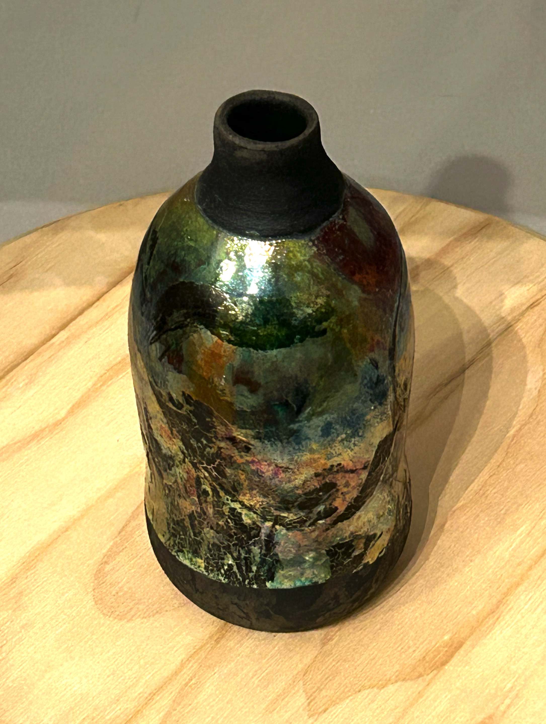 Handcrafted Raku Ceramic Vase – Iridescent Finish